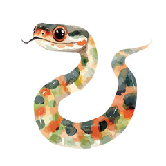 Fototapeta premium Watercolor Snake with Large Eyes and Tongue Out