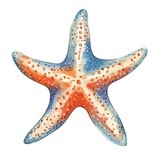 Watercolor Starfish with Blue and Orange Hues