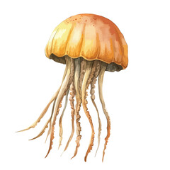 Watercolor Style Golden Jellyfish with Delicate Tentacles