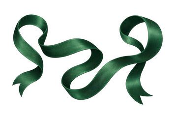 Emerald green ribbons curving softly, cascading across transparent surface with refined elegance and smooth movement