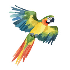 Watercolor Style Macaw in Flight Vibrant Yellow and Green Plumage © siti