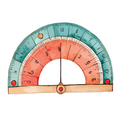 Watercolor Style Protractor with Teal and Coral Markings Central Pivot