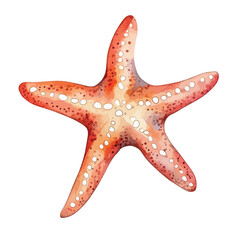 Watercolor Textured Starfish with Distinctive White Spots and ReddishOrange Hue