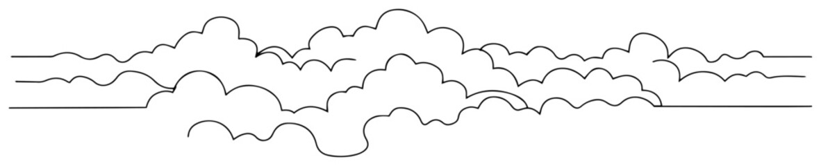 Cloud Border Outline Vector – Seamless Hand-Drawn Cumulus Clouds Divider for Landscape Designs, Sky Headers, Weather Graphics, Stickers and Stationery