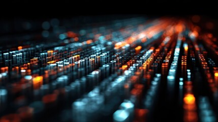 glowing digital data stream shows cybersecurity and modern technology in a tech abstract matrix background with a bright futuristic concept