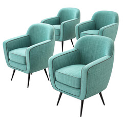 Obraz premium Teal upholstered armchairs with black trim isolated on a transparent background fabric