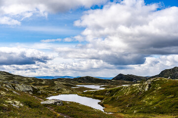 Wild Norwegian Highland Landscape with Scattered Lakes