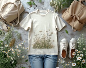 T-shirt mockup in the environment.