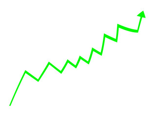 Green upward trending arrow graph isolated on transparent background