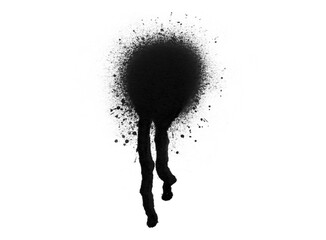 Black spray paint splatter with drips isolated on transparent background