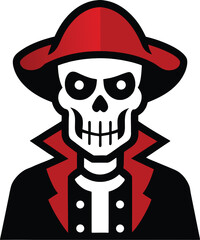 Skull pirate captain with red hat and coat vector illustration