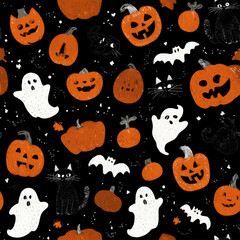 Cute black cats and ghosts Halloween background
