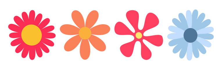 Cheerful collection of stylized flowers in vivid colors, perfect for adding a touch of spring to any design project or creative artwork.
