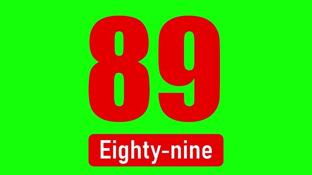 Educational number eighty-nine on a chroma key green screen video
