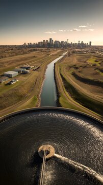 Aerial view of a modern wastewater treatment plant