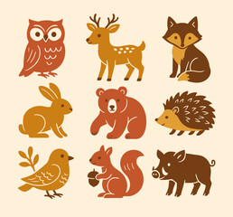 Forest Animals Vector Collection - Autumn Wildlife Illustration Set
