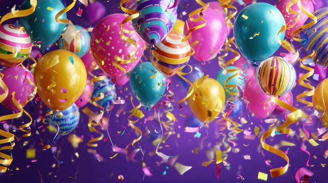 vibrant celebration party decorations with colorful balloons confetti streamers candles and festive elements for joyful special events