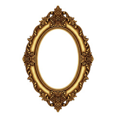 Ornate oval gold frame isolated on transparent background