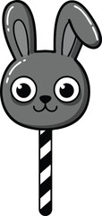 Obraz premium Cute gray bunny lollipop illustration with striped stick in simple cartoon style vector graphic 