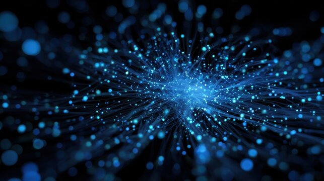 abstract digital network with a glowing blue core symbolizing data flow and advanced technology