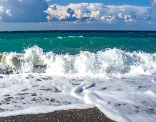 Coastal waves crash on shore