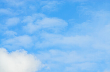 Beautiful blue sky with scattered cumulus clouds on sunny day
