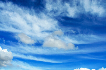 Blue sky with beautiful cumulus clouds creating peaceful natural outdoor background