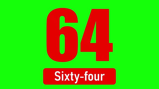 The number sixty-four on a green screen for video editing