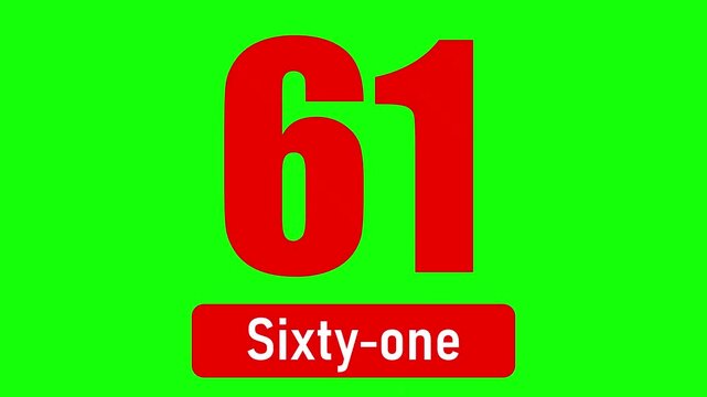 Red number sixty-one with text for a green screen video