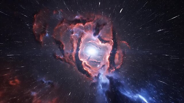 4K Seamless Looping Abstract Motion Graphics of Flying Through a Hyperspace Nebula Wormhole with Streaking Stars and Glowing Core