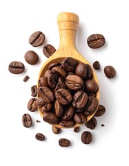 Coffee beans in wooden scoop