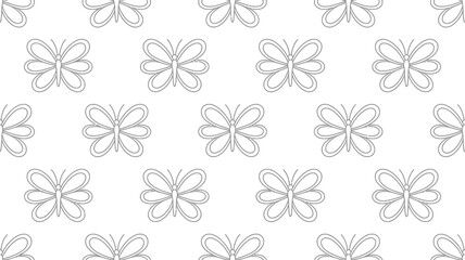 Fototapeta premium Seamless pattern of stylized butterflies with outlined wings arranged on a white background design element