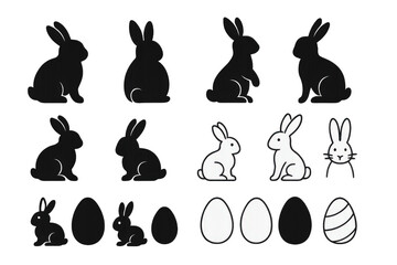 A Creative Collection of Bunny Silhouettes and Easter Eggs Perfectly Designed for Festive Spring Celebrations and Various Artistic Projects  isolated on white or transparent png