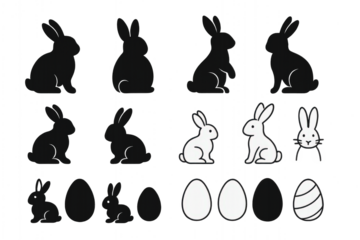 A Creative Collection of Bunny Silhouettes and Easter Eggs Perfectly Designed for Festive Spring Celebrations and Various Artistic Projects  isolated on white or transparent png