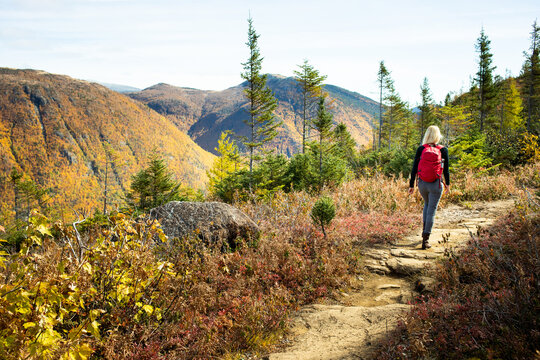 Hiking in colorful autumn landscapes with beautiful mountain views and diverse foliage