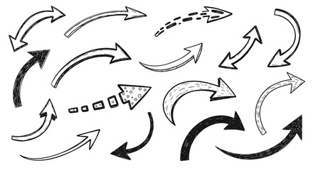 Mixed hand-drawn arrow collection: curved, dotted, thick and sketchy arrows for diagrams, annotations and creative flowcharts