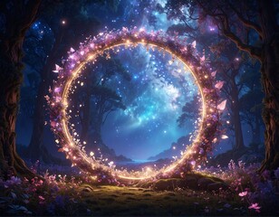 Magical circle in a mystical forest at night