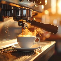 Coffee brewing, warm sunlight