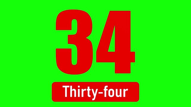Number 34 thirty-four count on a green screen for video - Powered by Adobe