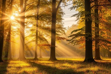 Golden Rays in the Autumn Forest
