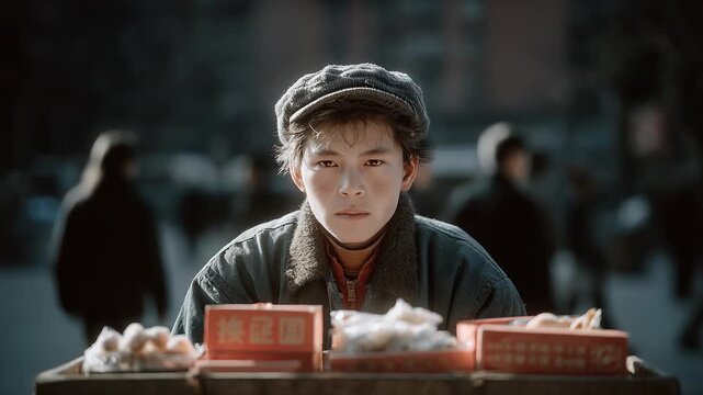 A boy with a sense of the times gazes ahead with firm eyes