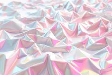 holographic pastel texture showing iridescent folds, glossy reflections across crumpled surface, rainbow hues, dreamy shimmer, copyspace, concept of graphic design, branding, fashion
