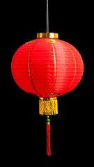 Obraz premium Red lantern hanging on black background