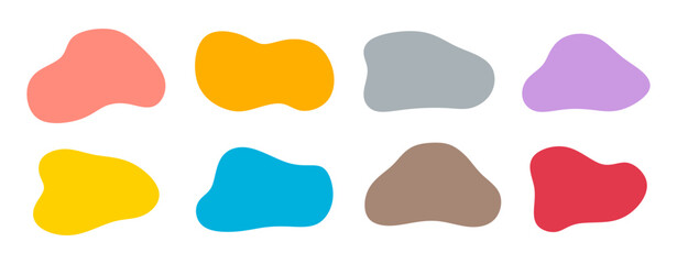 Set of hand drawn colorful liquid shapes. Abstract round elements for design decoration. Blotch shapes collection isolated on white background. Speech bubbles in different shapes and colors. Vector