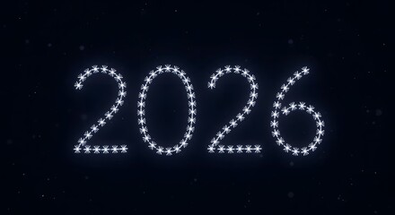 Futuristic drone light show forming 2026 in the night sky. Perfect for themes of new year, technology, innovation, future, and modern celebration.
