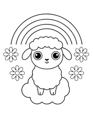 Cute sheep with rainbow and flowers lamb cloud