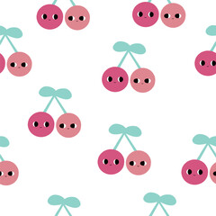 Cute cherries seamless pattern. Childish print. Vector hand drawn illustration.
