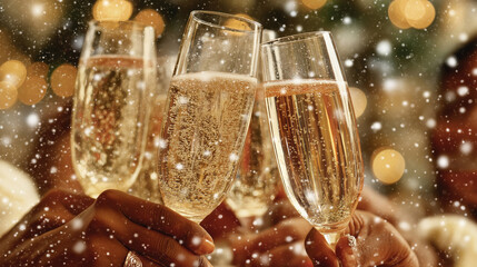 Celebration with sparkling drinks during winter festivities