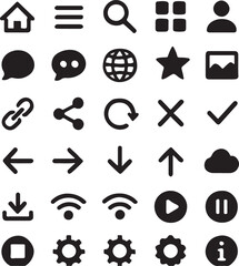 Collection of Modern Web Interface Icons and Symbols for Digital Applications