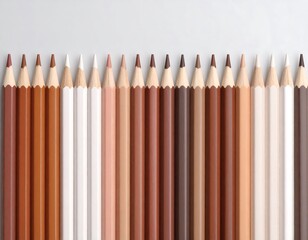 Row of colored pencils in various shades of brown and beige